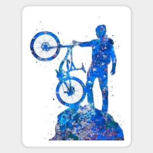 Downhill mountain bike watercolor blue art Magnet